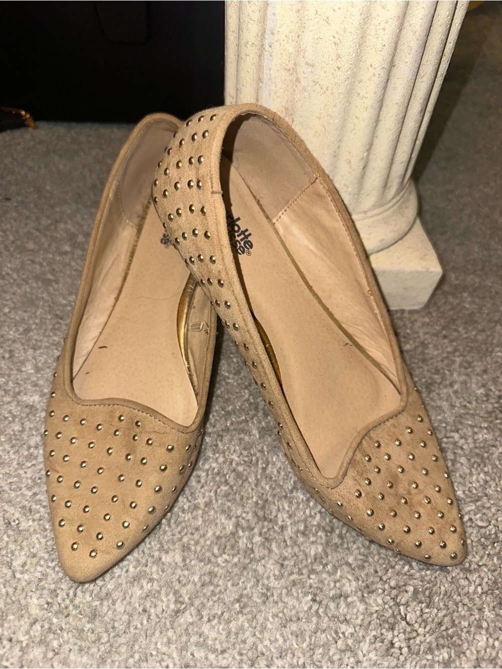Charlotte Russe Tan Pointed-Toe Studded Flats